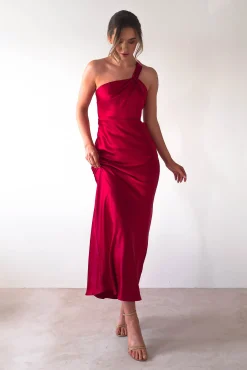 Online Ashlee Soft Satin One Shoulder Maxi Dress | Red Lange Kleider|Maxikleider