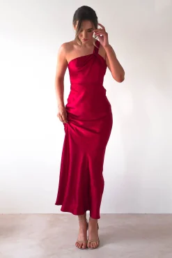 Online Ashlee Soft Satin One Shoulder Maxi Dress | Red Lange Kleider|Maxikleider