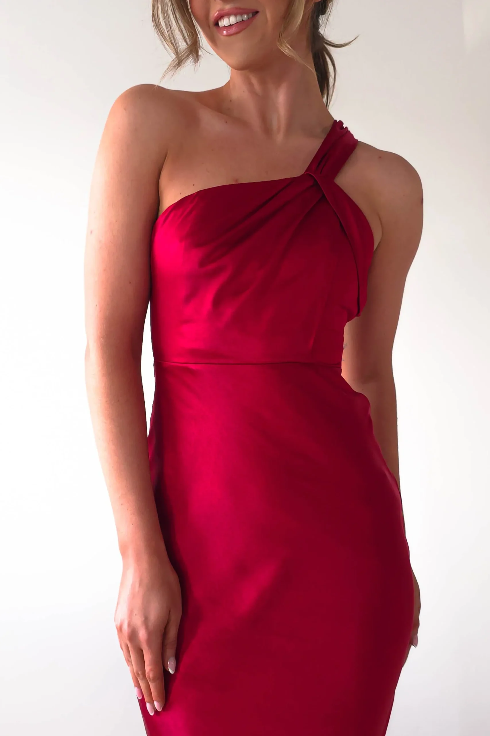 Online Ashlee Soft Satin One Shoulder Maxi Dress | Red Lange Kleider|Maxikleider