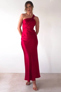 Online Ashlee Soft Satin One Shoulder Maxi Dress | Red Lange Kleider|Maxikleider