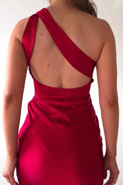 Online Ashlee Soft Satin One Shoulder Maxi Dress | Red Lange Kleider|Maxikleider