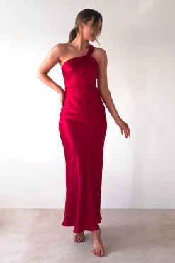 Online Ashlee Soft Satin One Shoulder Maxi Dress | Red Lange Kleider|Maxikleider