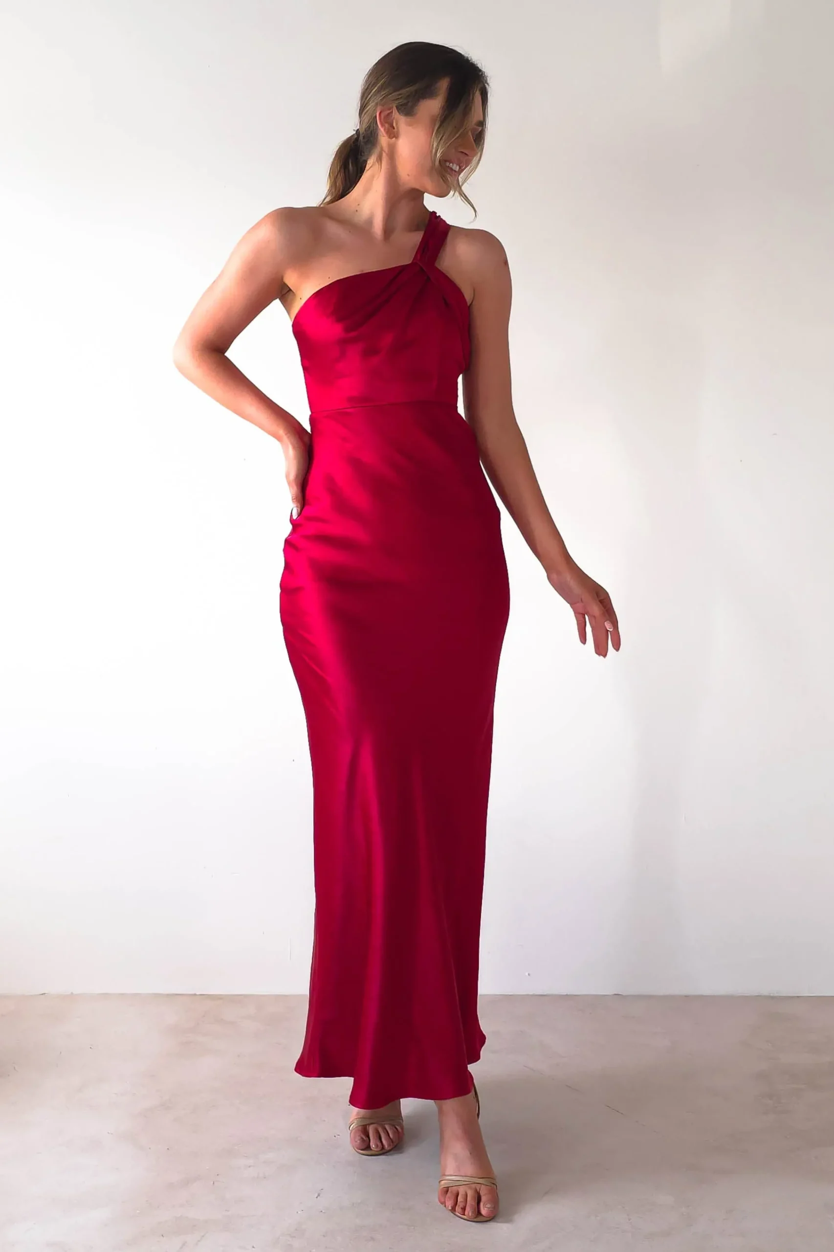Online Ashlee Soft Satin One Shoulder Maxi Dress | Red Lange Kleider|Maxikleider
