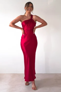 Online Ashlee Soft Satin One Shoulder Maxi Dress | Red Lange Kleider|Maxikleider