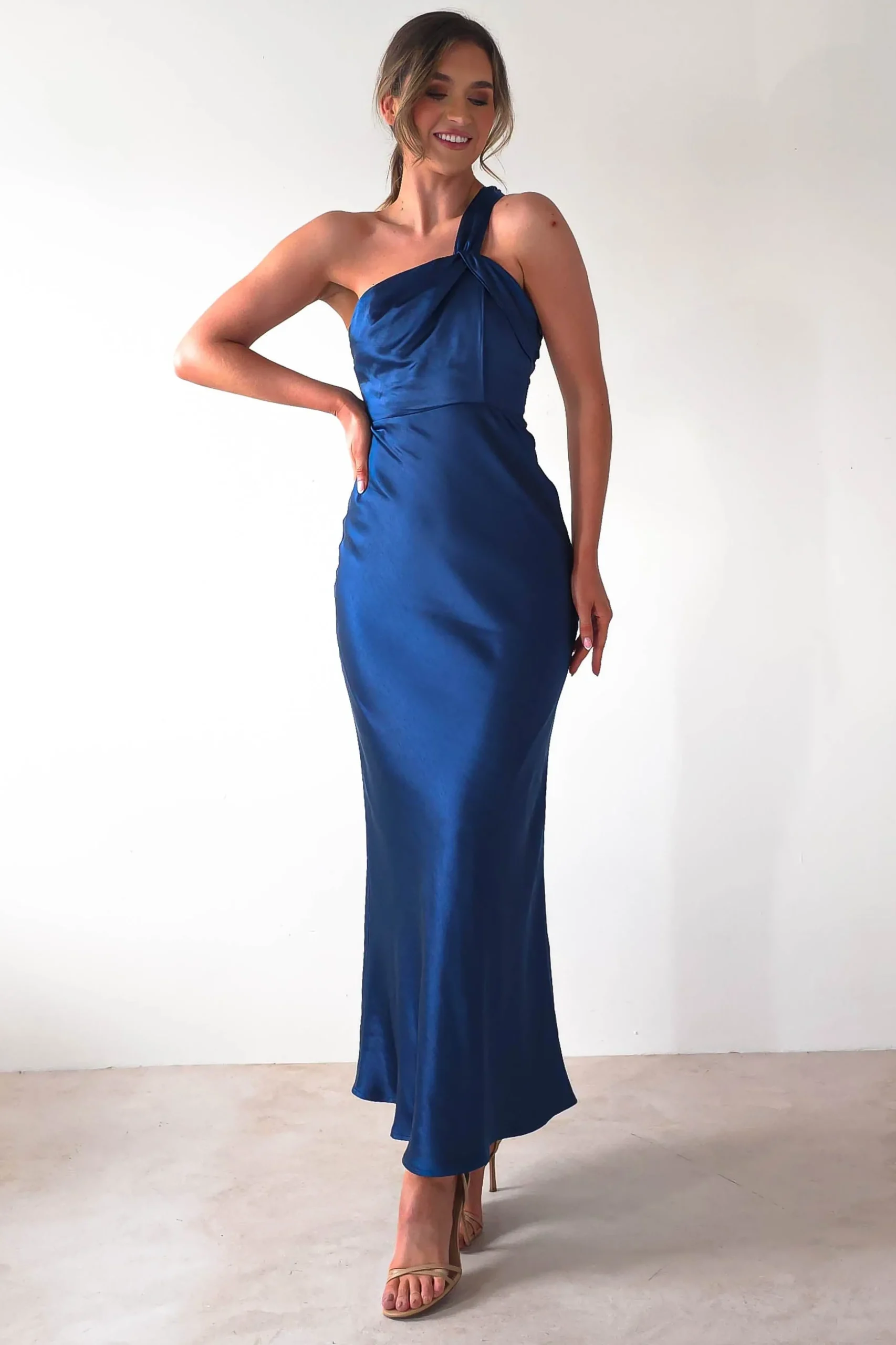 Fashion Ashlee Soft Satin One Shoulder Maxi Dress | Navy Lange Kleider|Maxikleider