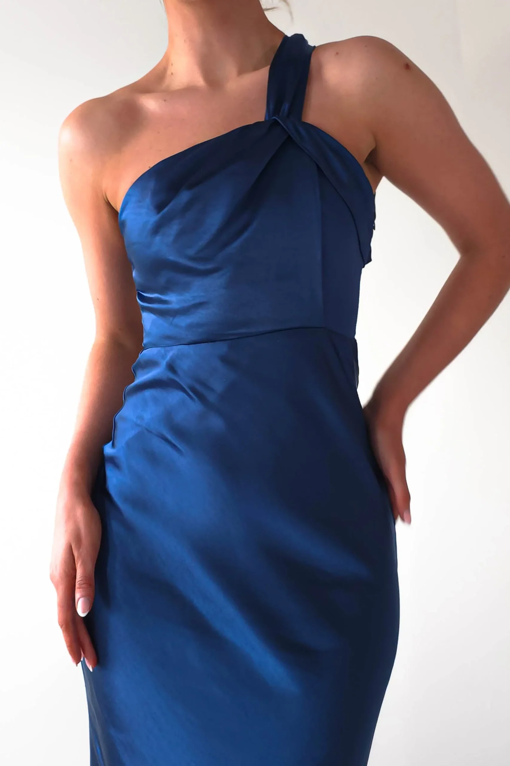 Fashion Ashlee Soft Satin One Shoulder Maxi Dress | Navy Lange Kleider|Maxikleider