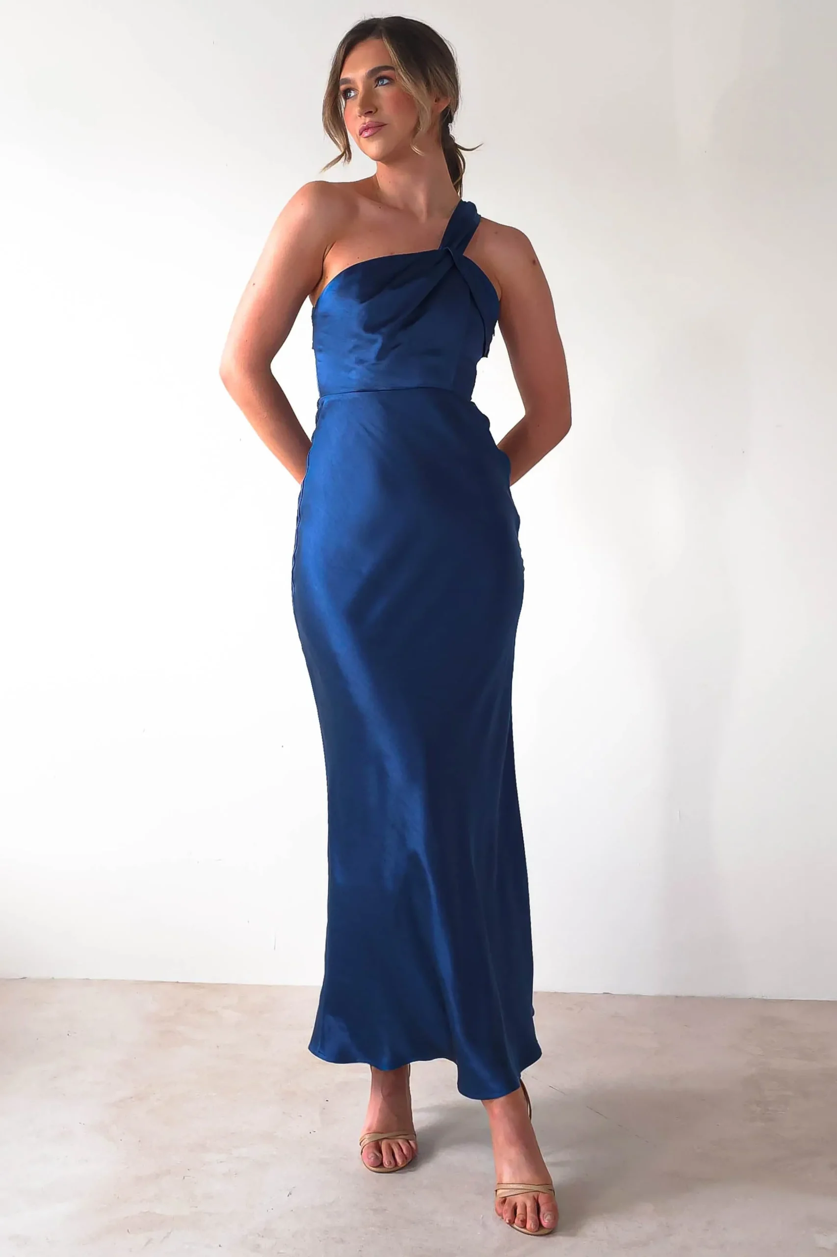 Fashion Ashlee Soft Satin One Shoulder Maxi Dress | Navy Lange Kleider|Maxikleider