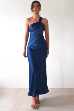 Fashion Ashlee Soft Satin One Shoulder Maxi Dress | Navy Lange Kleider|Maxikleider
