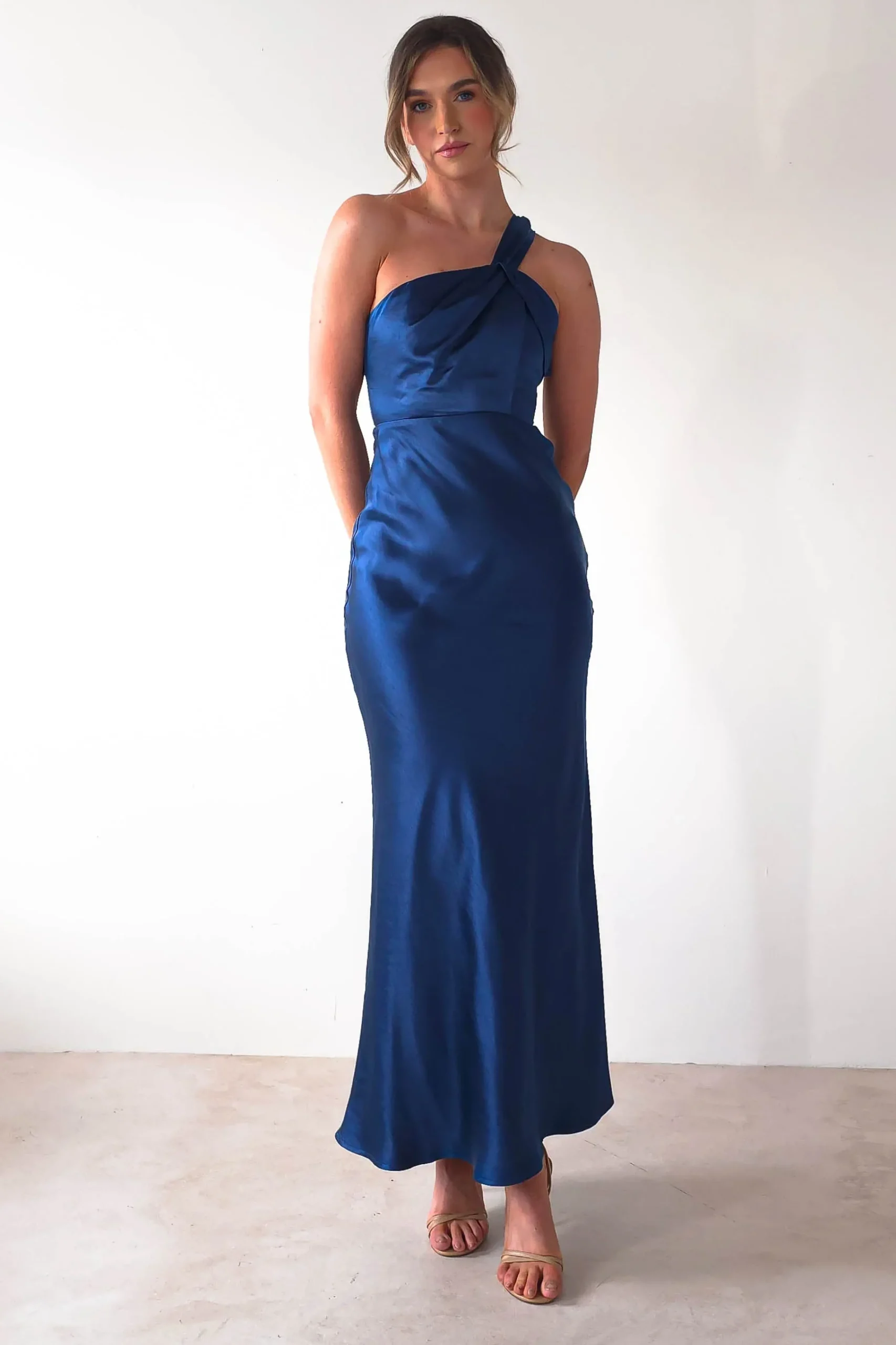 Fashion Ashlee Soft Satin One Shoulder Maxi Dress | Navy Lange Kleider|Maxikleider