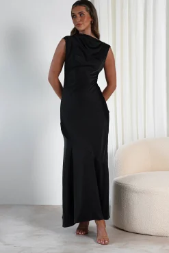 Online Avel Soft Satin Maxi Dress | Black Lange Kleider|Maxikleider