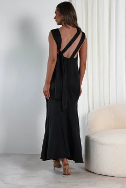 Online Avel Soft Satin Maxi Dress | Black Lange Kleider|Maxikleider
