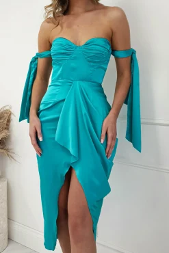 Online Avianna Satin Midi Dress | Aqua Mittellange Kleider|Midi-kleider