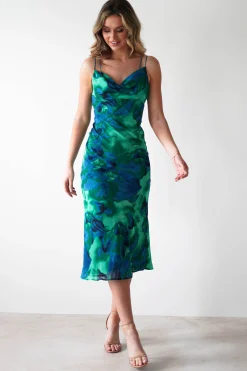 New Bali Printed Midi Dress | Green Print Lange Kleider|Maxikleider