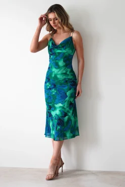 New Bali Printed Midi Dress | Green Print Lange Kleider|Maxikleider