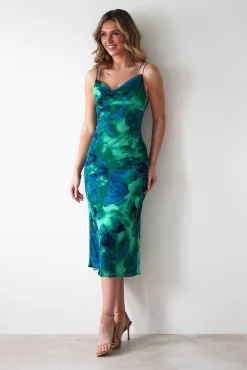 New Bali Printed Midi Dress | Green Print Lange Kleider|Maxikleider