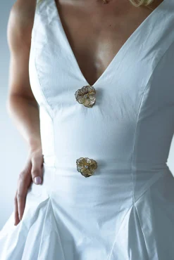 Discount Baxter Cotton Gold Button Mini Dress | White Kleider In Minilänge|Minikleider