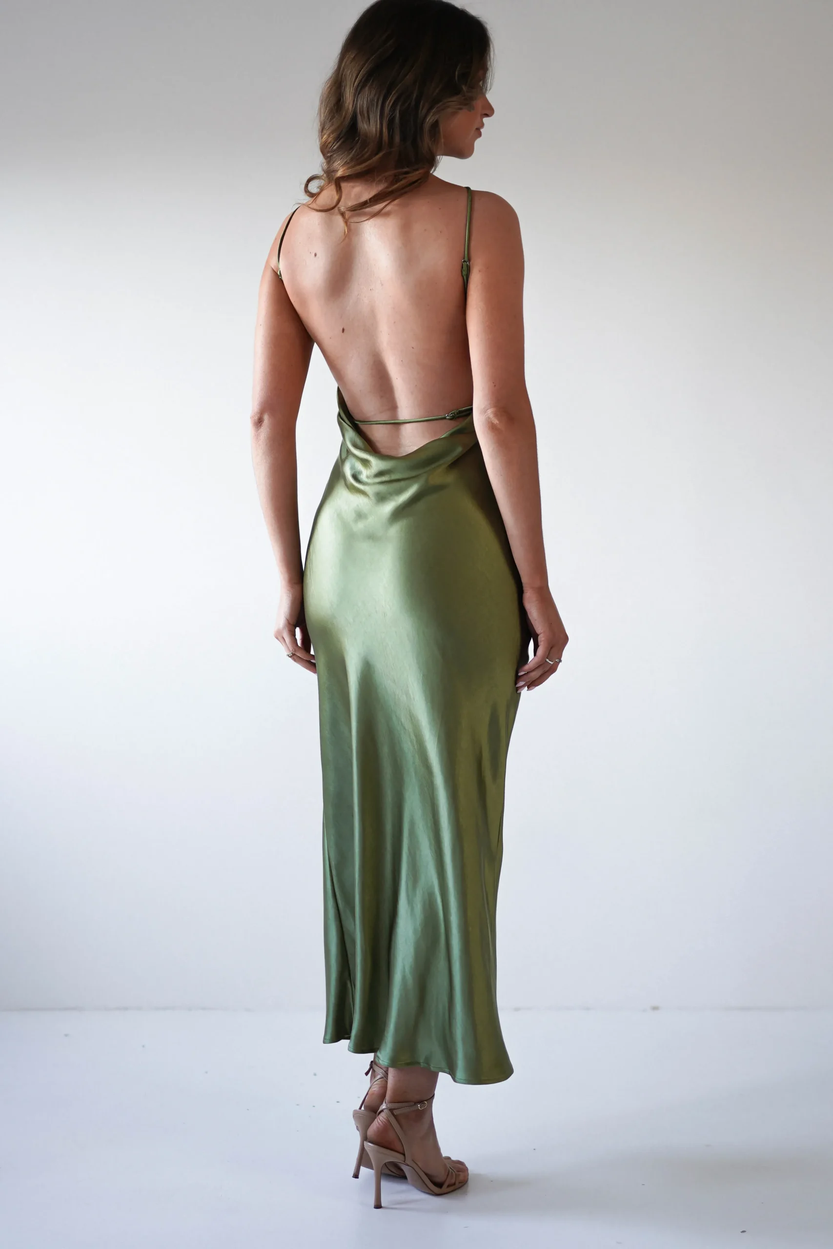 New Bayleigh Soft Satin Maxi Dress | Olive Mittellange Kleider|Midi-kleider
