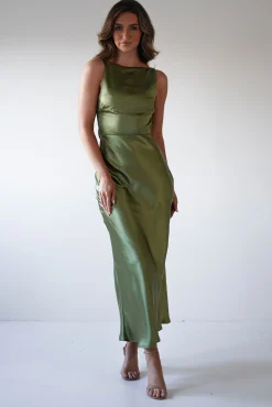 New Bayleigh Soft Satin Maxi Dress | Olive Mittellange Kleider|Midi-kleider