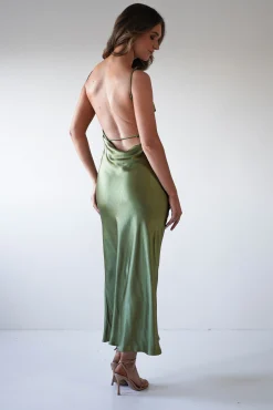 New Bayleigh Soft Satin Maxi Dress | Olive Mittellange Kleider|Midi-kleider