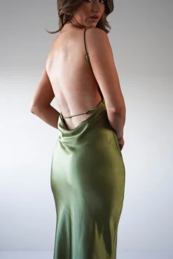 New Bayleigh Soft Satin Maxi Dress | Olive Mittellange Kleider|Midi-kleider