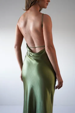 New Bayleigh Soft Satin Maxi Dress | Olive Mittellange Kleider|Midi-kleider