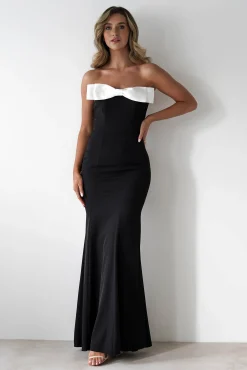 Discount Beckett Strapless Bow Maxi Dress | Black/White Lange Kleider|Maxikleider