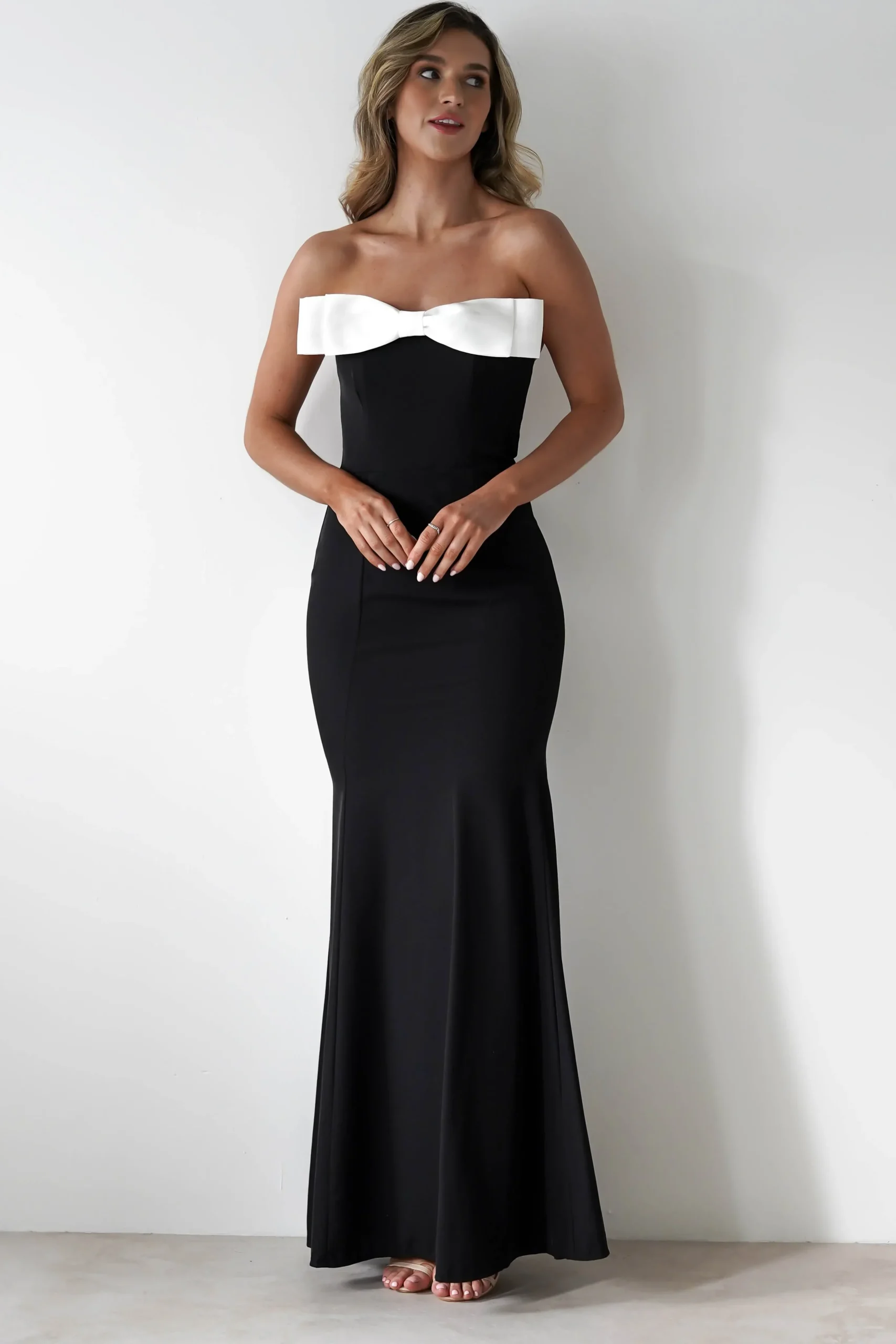 Discount Beckett Strapless Bow Maxi Dress | Black/White Lange Kleider|Maxikleider