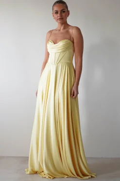 Best Bella Luxe Aline Satin Gown | Yellow Sommerkleider|Sommerkleider