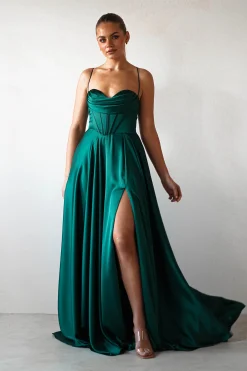 Clearance Bella Luxe Aline Satin Gown | Emerald Sommerkleider|Sommerkleider
