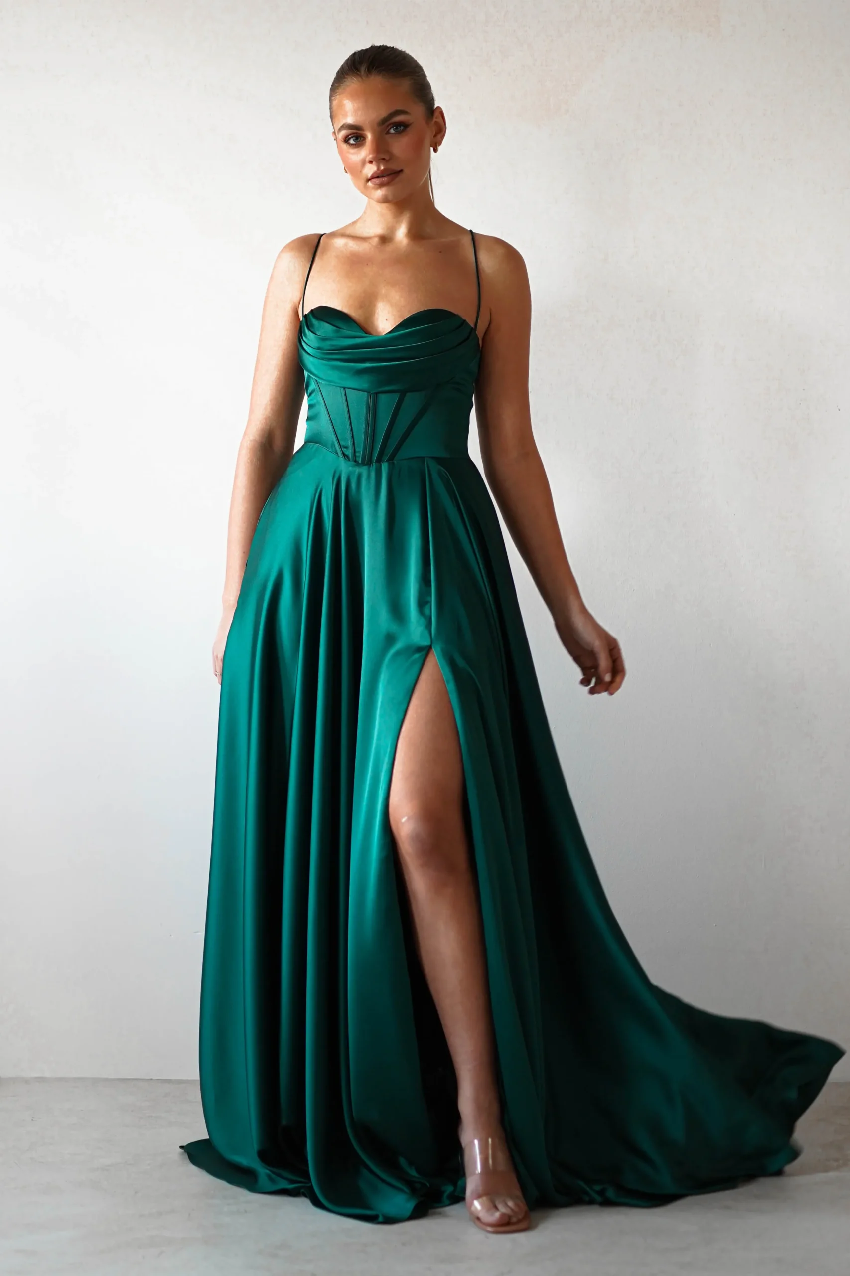 Clearance Bella Luxe Aline Satin Gown | Emerald Sommerkleider|Sommerkleider