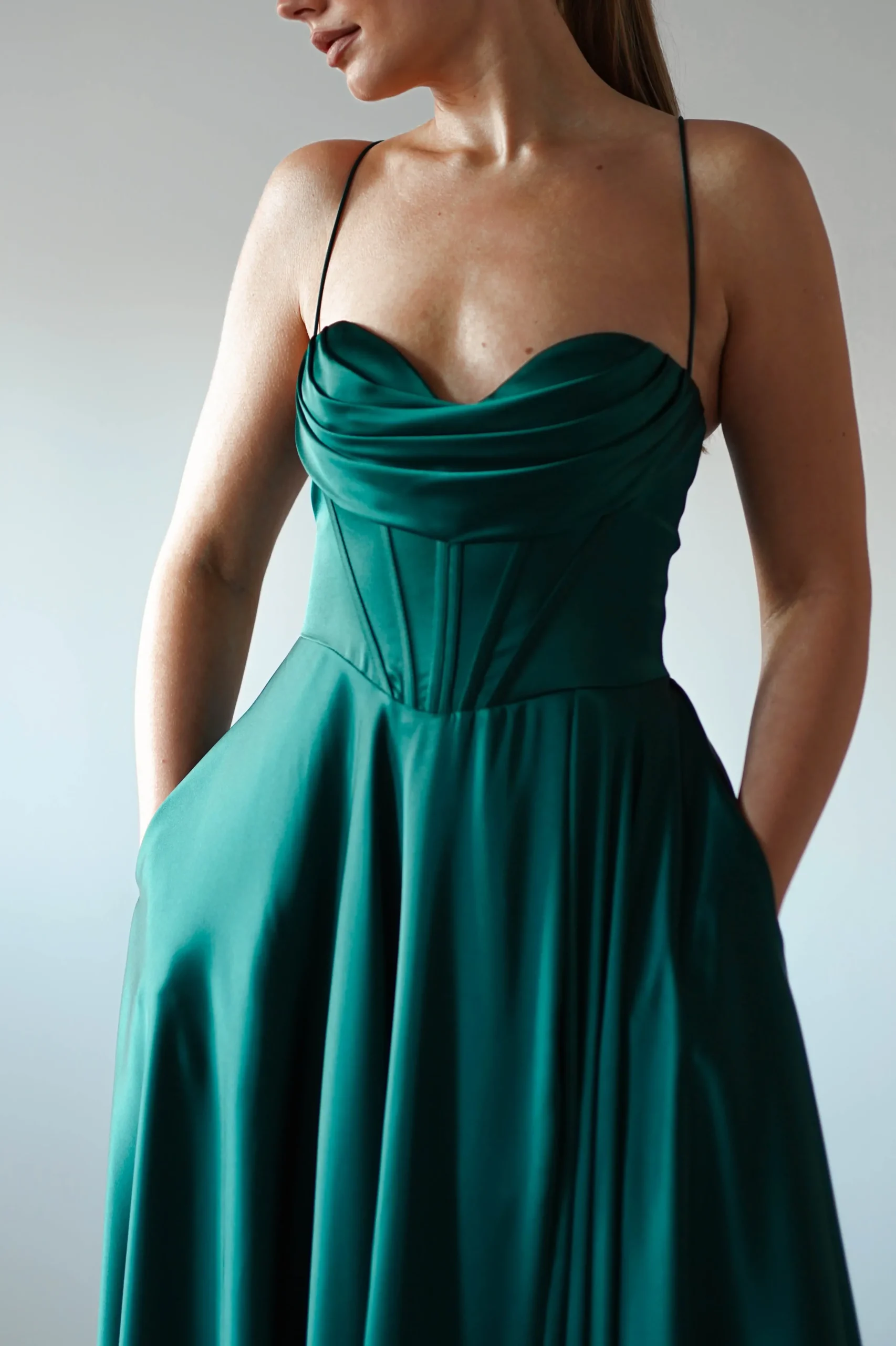 Clearance Bella Luxe Aline Satin Gown | Emerald Sommerkleider|Sommerkleider