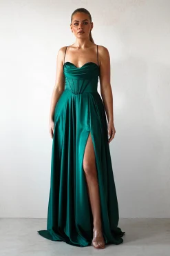 Clearance Bella Luxe Aline Satin Gown | Emerald Sommerkleider|Sommerkleider