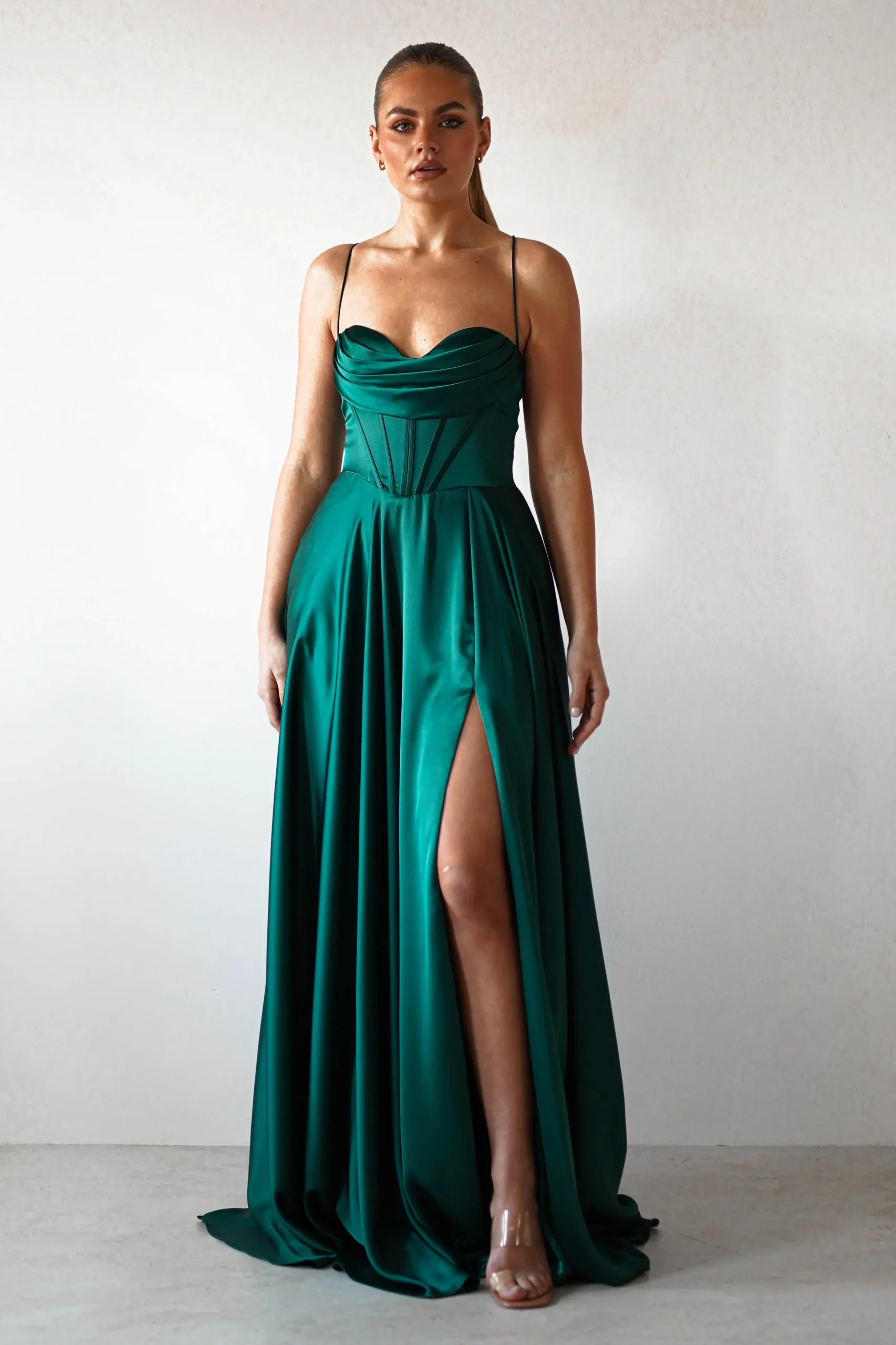 Clearance Bella Luxe Aline Satin Gown | Emerald Sommerkleider|Sommerkleider