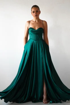 Clearance Bella Luxe Aline Satin Gown | Emerald Sommerkleider|Sommerkleider