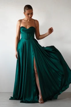 Clearance Bella Luxe Aline Satin Gown | Emerald Sommerkleider|Sommerkleider