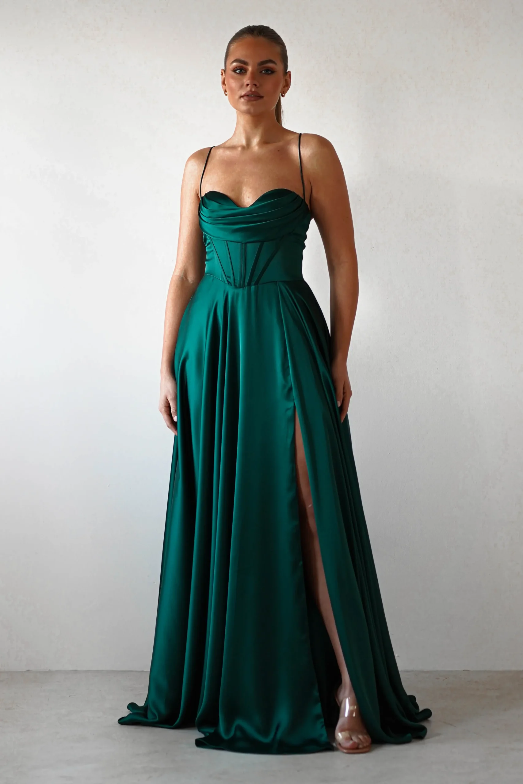 Clearance Bella Luxe Aline Satin Gown | Emerald Sommerkleider|Sommerkleider