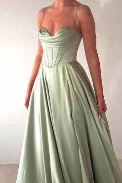 Clearance Bella Luxe Aline Satin Gown | Sage Sommerkleider|Sommerkleider