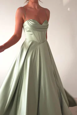 Clearance Bella Luxe Aline Satin Gown | Sage Sommerkleider|Sommerkleider