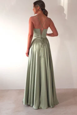 Clearance Bella Luxe Aline Satin Gown | Sage Sommerkleider|Sommerkleider