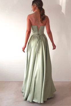 Clearance Bella Luxe Aline Satin Gown | Sage Sommerkleider|Sommerkleider