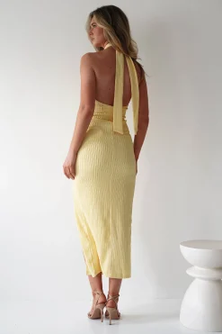 New Bernice Ribbed Midaxi Dress | Yellow Lange Kleider|Maxikleider