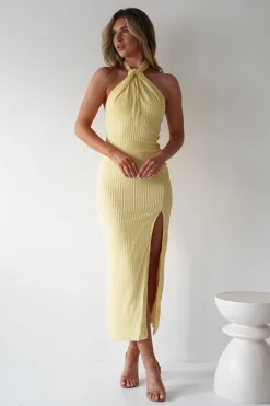 New Bernice Ribbed Midaxi Dress | Yellow Lange Kleider|Maxikleider