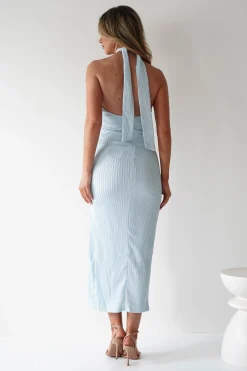 New Bernice Ribbed Midaxi Dress | Light Blue Lange Kleider|Maxikleider