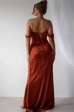 Hot Beth Draped Silky Satin Gown | Rust Brautjungfernkleider|Brautjungfer