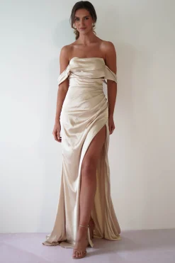 Clearance Beth Draped Silky Satin Gown | Champagne Brautjungfernkleider|Brautjungfer