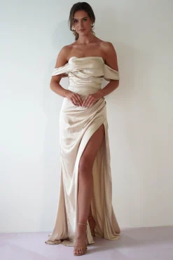 Clearance Beth Draped Silky Satin Gown | Champagne Brautjungfernkleider|Brautjungfer