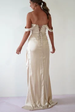Clearance Beth Draped Silky Satin Gown | Champagne Brautjungfernkleider|Brautjungfer