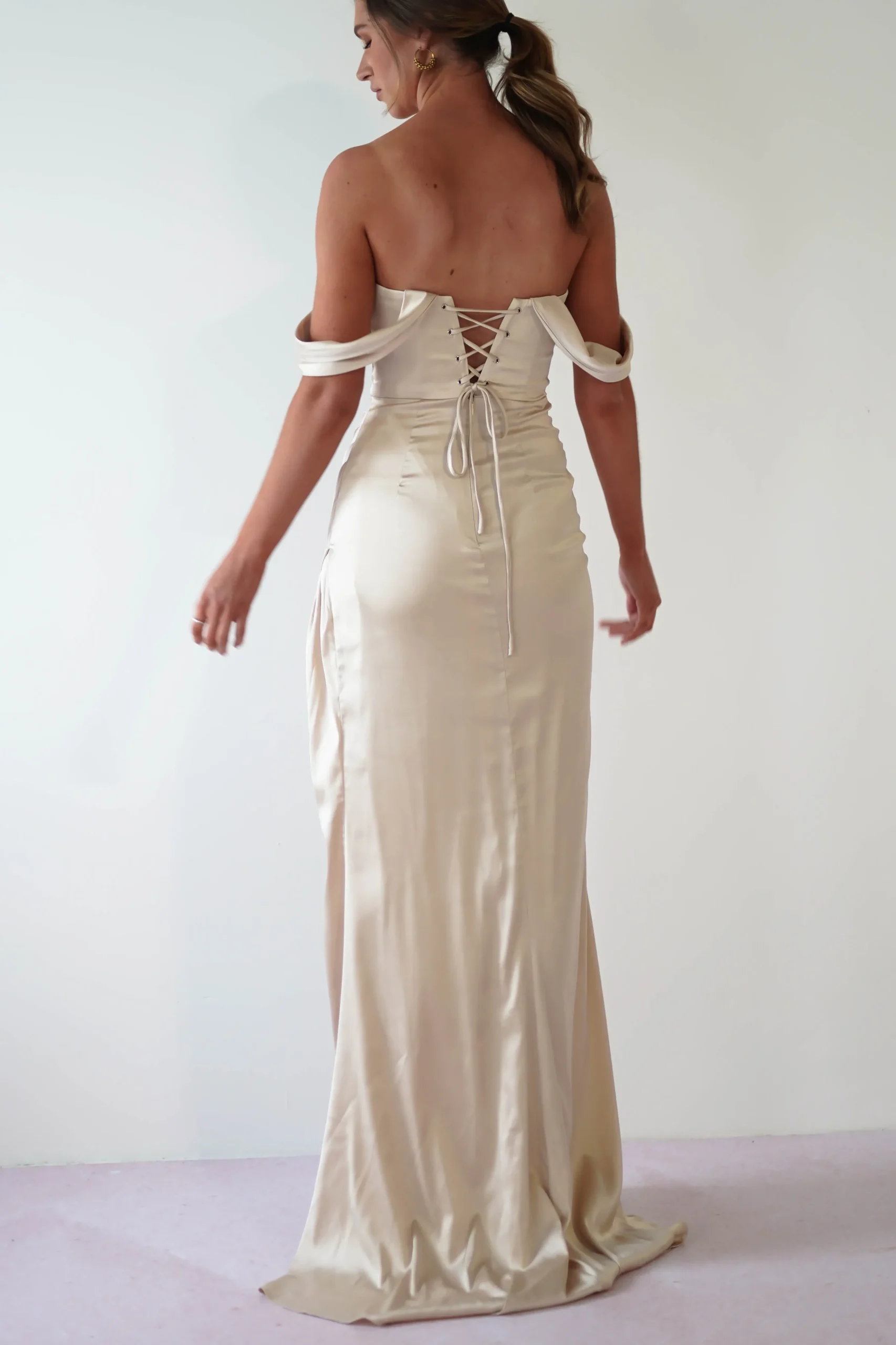 Clearance Beth Draped Silky Satin Gown | Champagne Brautjungfernkleider|Brautjungfer