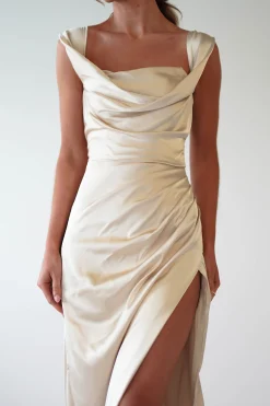 Clearance Beth Draped Silky Satin Gown | Champagne Brautjungfernkleider|Brautjungfer
