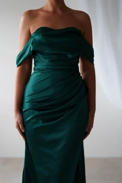 Clearance Beth Draped Silky Satin Gown | Green Brautjungfernkleider|Brautjungfer